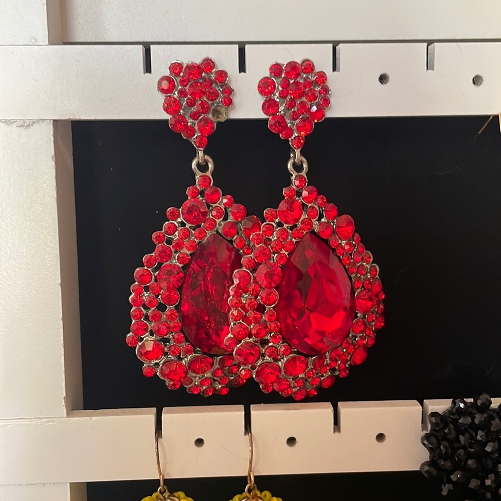 Red AB Crystal evening gown earrings